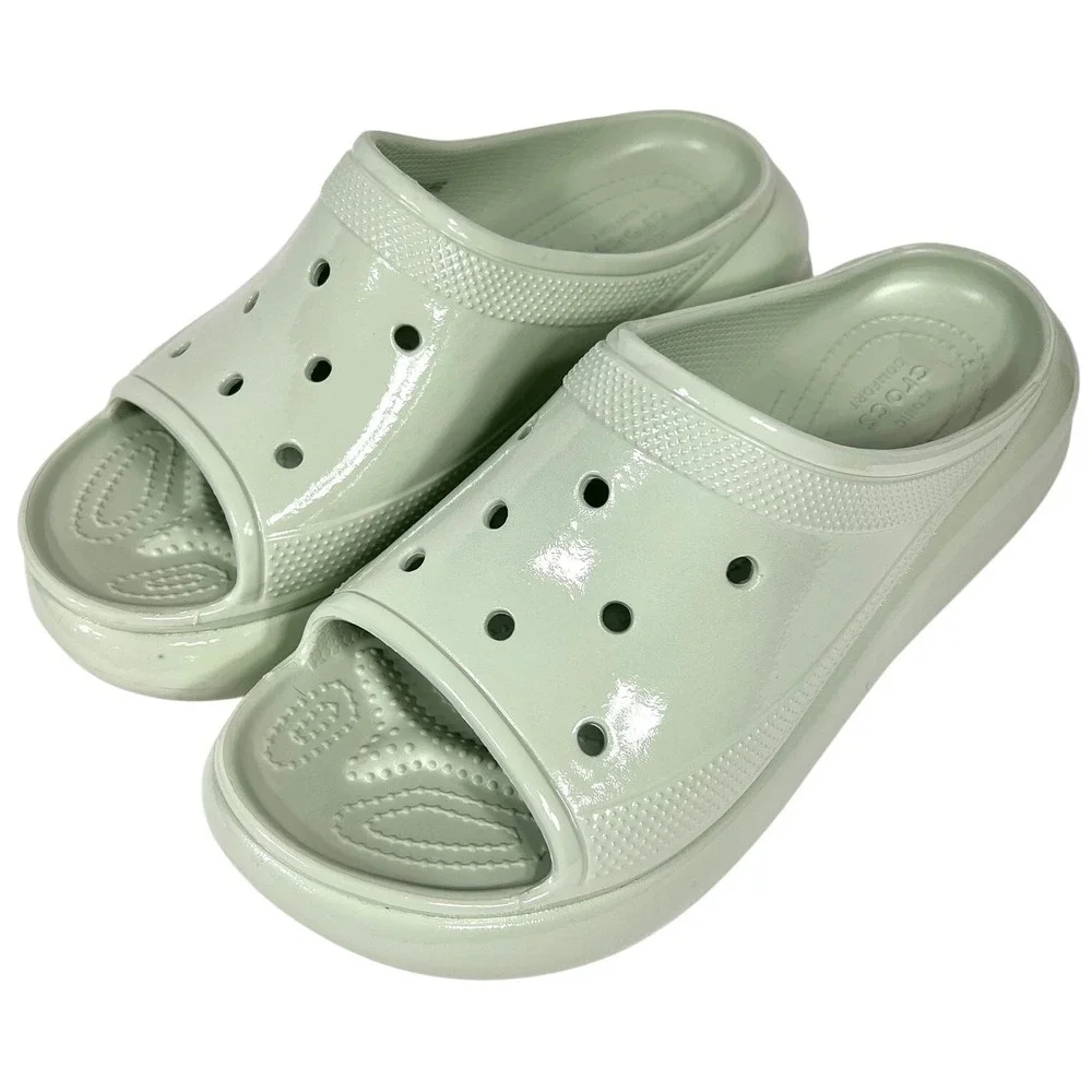Crocs Crush Platform‎ Slides Sandals High Shine Light Green W11/M9 Chunky Shoes